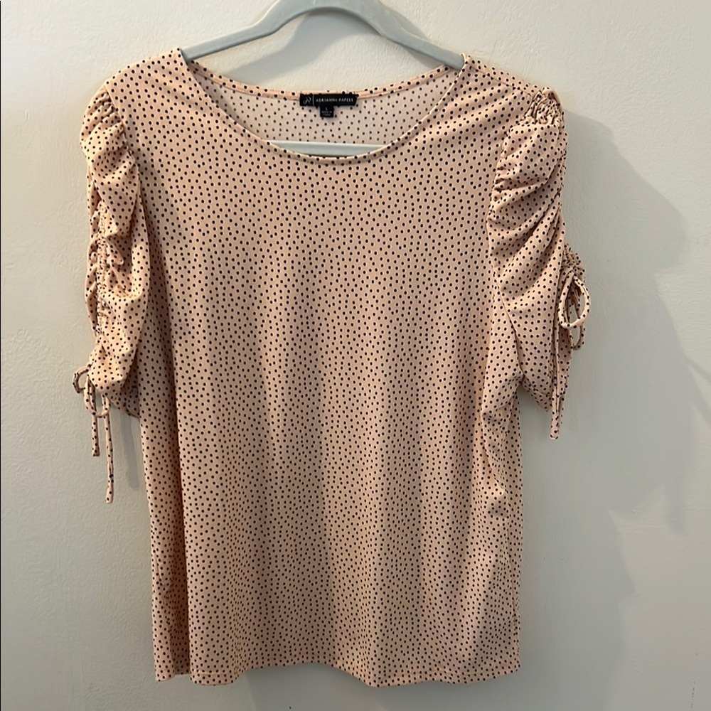 Adrianna Papell Women's Light Pink Polka Dot Top - Light Pink with Black Dots